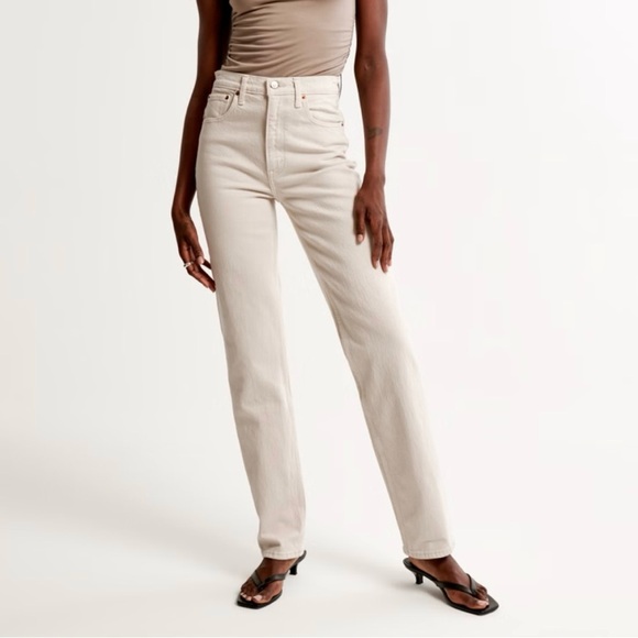 Abercrombie & Fitch The 90’s Straight Ultra High Rise Jeans, Off White Denim, 27 - Picture 1 of 16